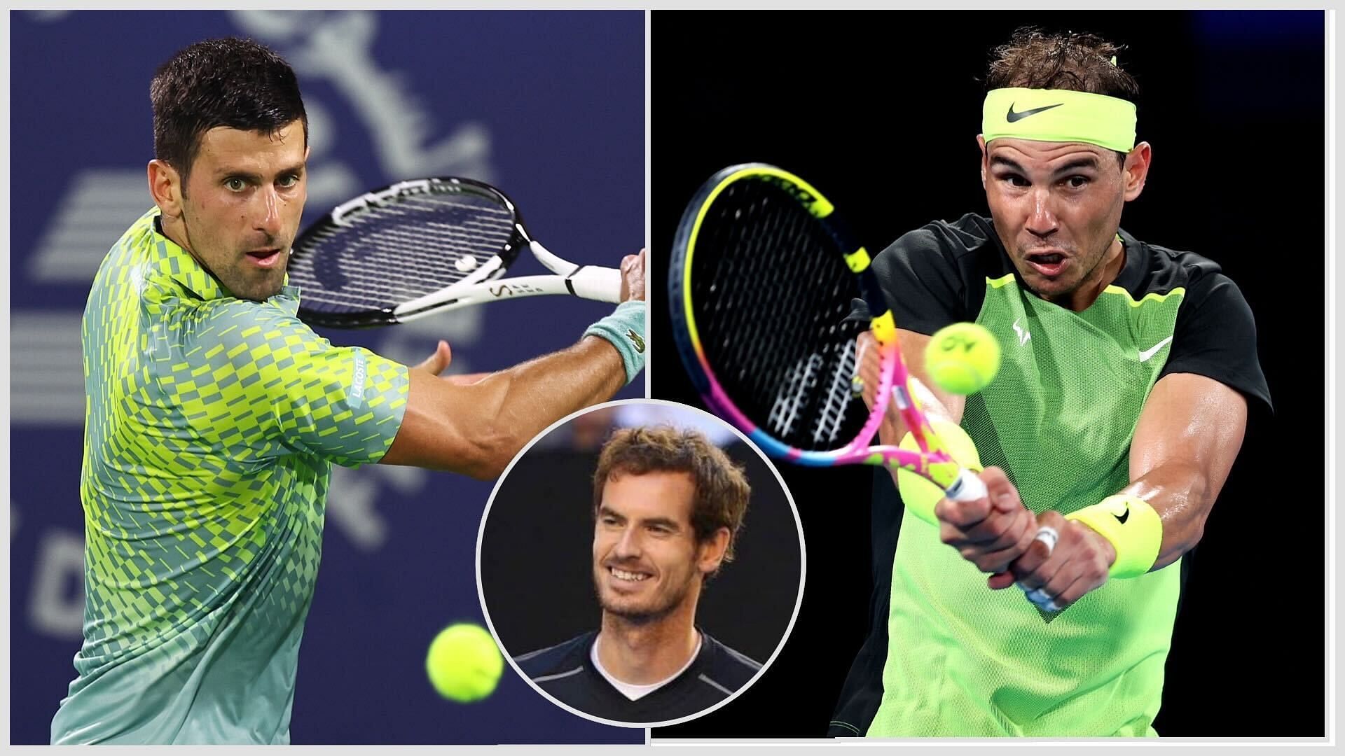 Novak Djokovic (left), Rafael Nadal (right), Andy Murray (inset)