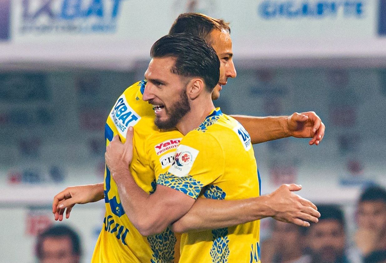 Dimitrios Diamantakos and Marko Leskovic embrace after KBFC