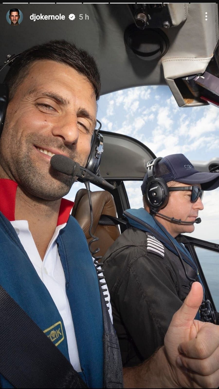 Djokovic enjoying a helicopter ride