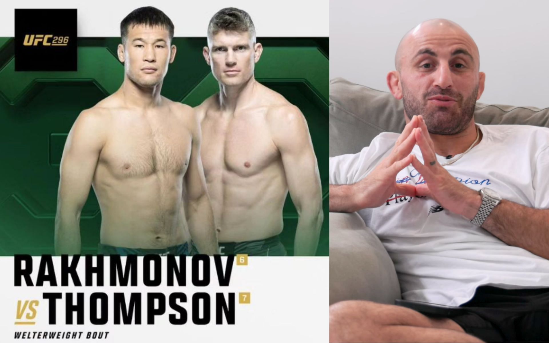Alex Volkanovski (right) shares surprising take on Shavkat Rakhmonov vs. Stephen Thompson (left) at UFC 296 [Images Courtesy: @wonderboymma on Instagram and @alexandervolkanovski on YouTube]
