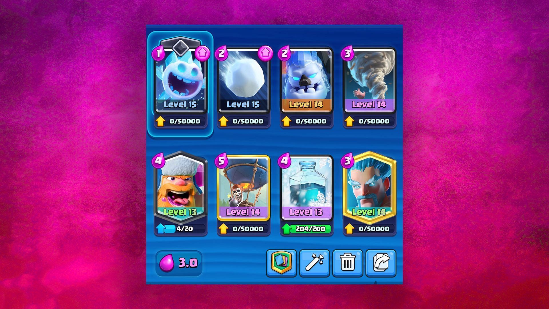This is a quick cycle Balloon deck that relies on Freezer and Rage from the Lumberjack (Image via Supercell)