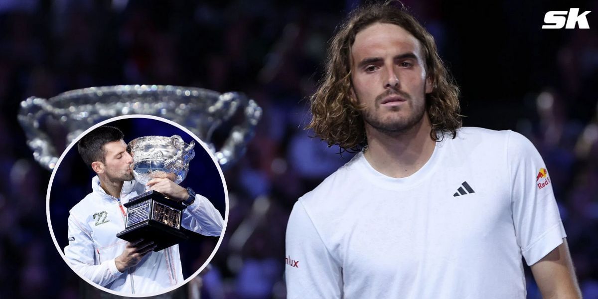 Stefanos Tsitsipas and Novak Djokovic (inset)