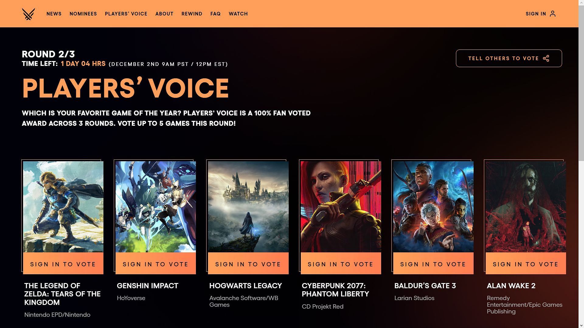 The Game Awards 2022 Players' Voice Voting Now Open