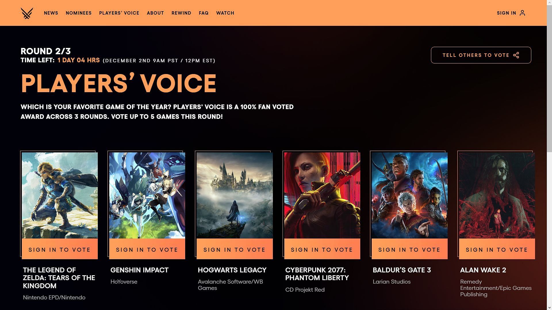 FINAL ROUND of voting for the Game Awards Player's Voice! Lets go