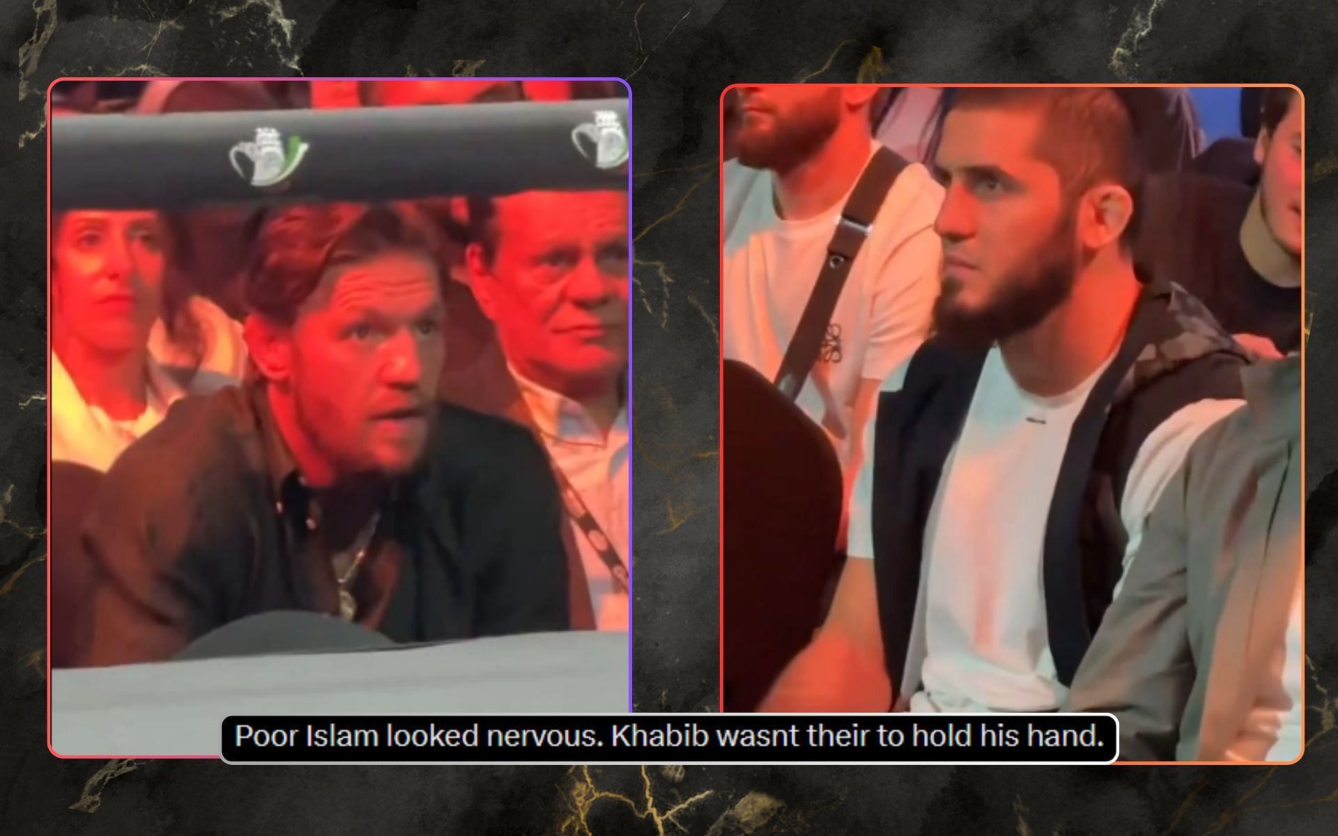 Conor McGregor and Islam Makhachev seated at a boxing event in Dubai