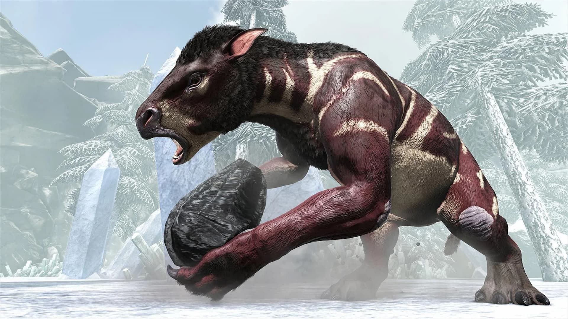 The Chalicotherium throwing boulders in ARK Survival Ascended