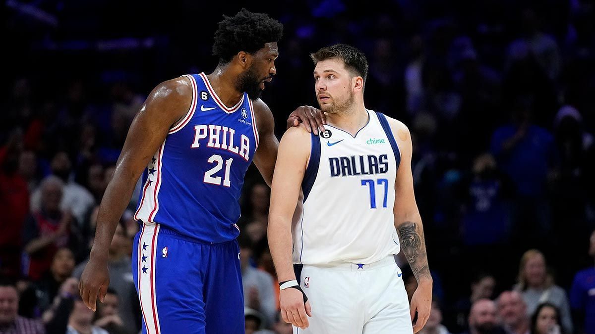 Joel Embiid (left) and Luka Doncic (right) are frontrunners to claim the NBA scoring tittle this year (Photo credit: AP)