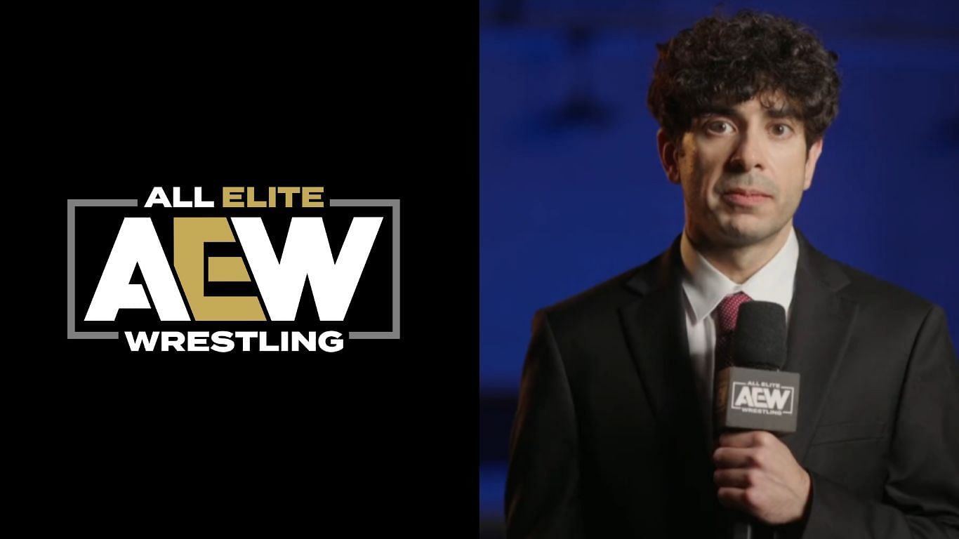 AEW logo (left), Tony Khan (right)