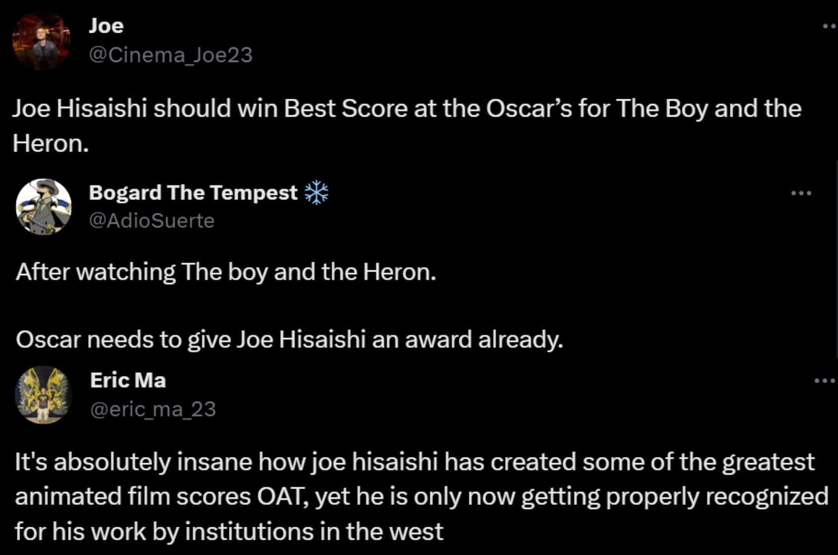 Fans hope to see Joe Hisaishi get an Oscar for Best Score (Screengrab via X)