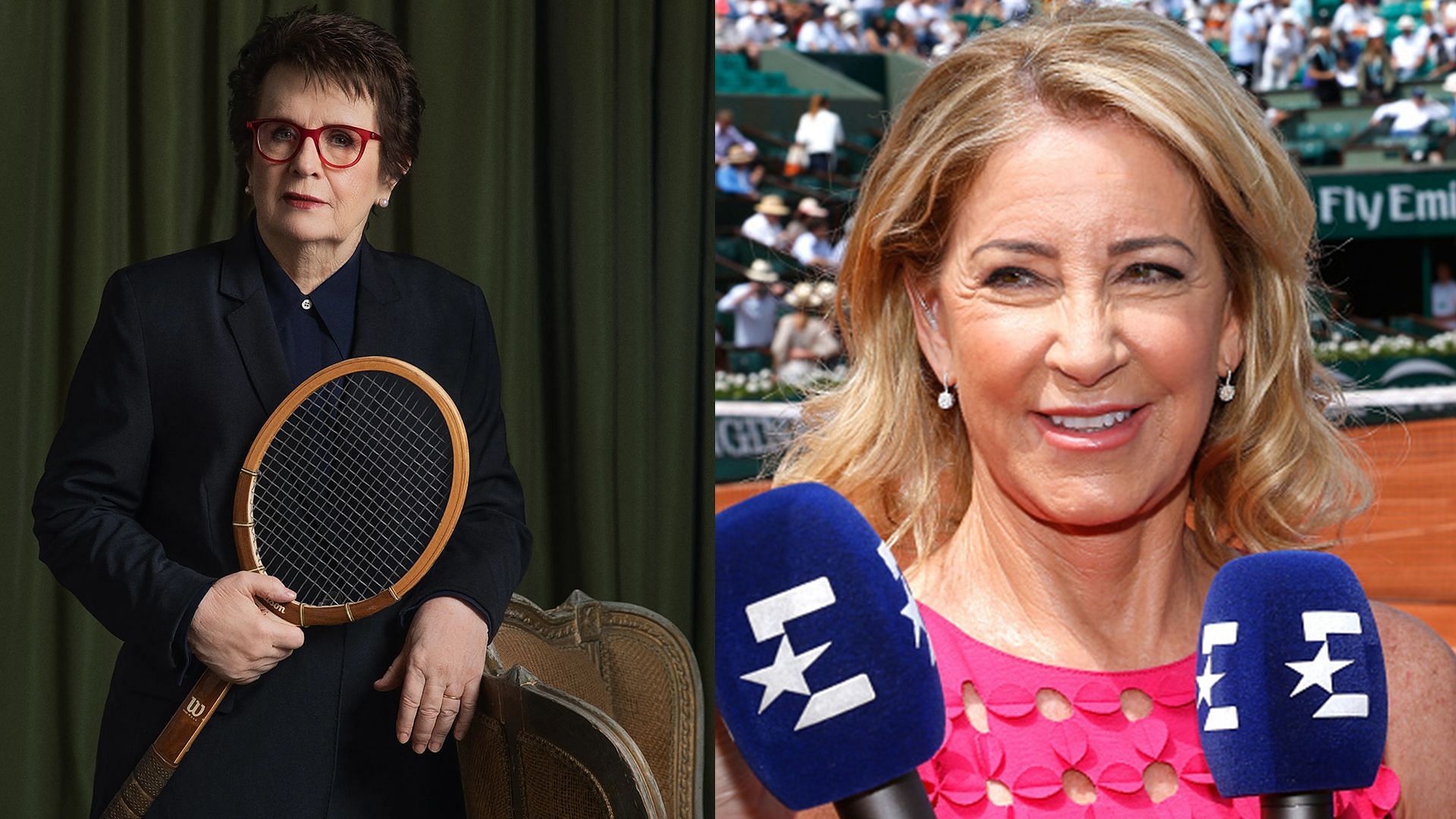 Billie Jean King (L) and Chris Evert (R)