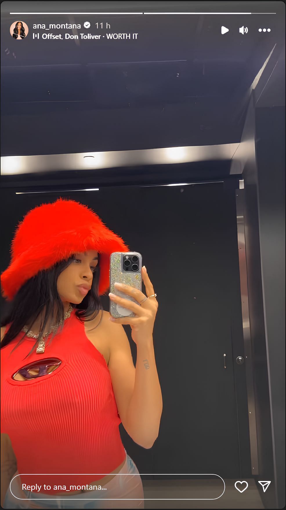 Ana Montana gives off an all-red vibe through her Instagram story