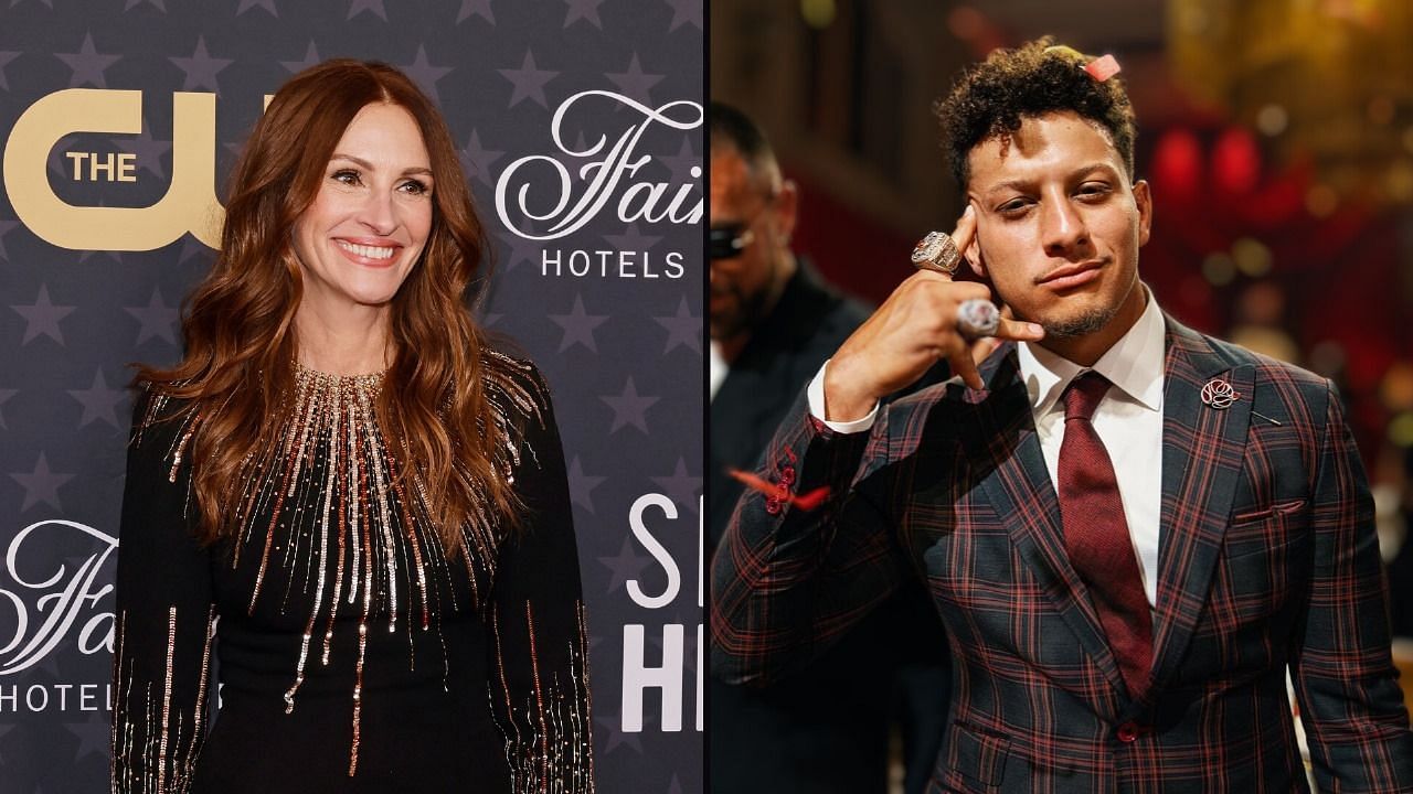  Julia Roberts (left) in complete awe of reigning NFL MVP Patrick Mahomes (right)