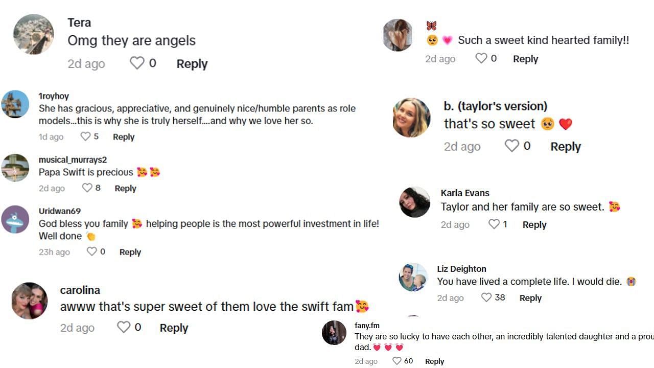 Comments on TikTok about Scott Swift's gesture of sharing Taylor's birthday cake.