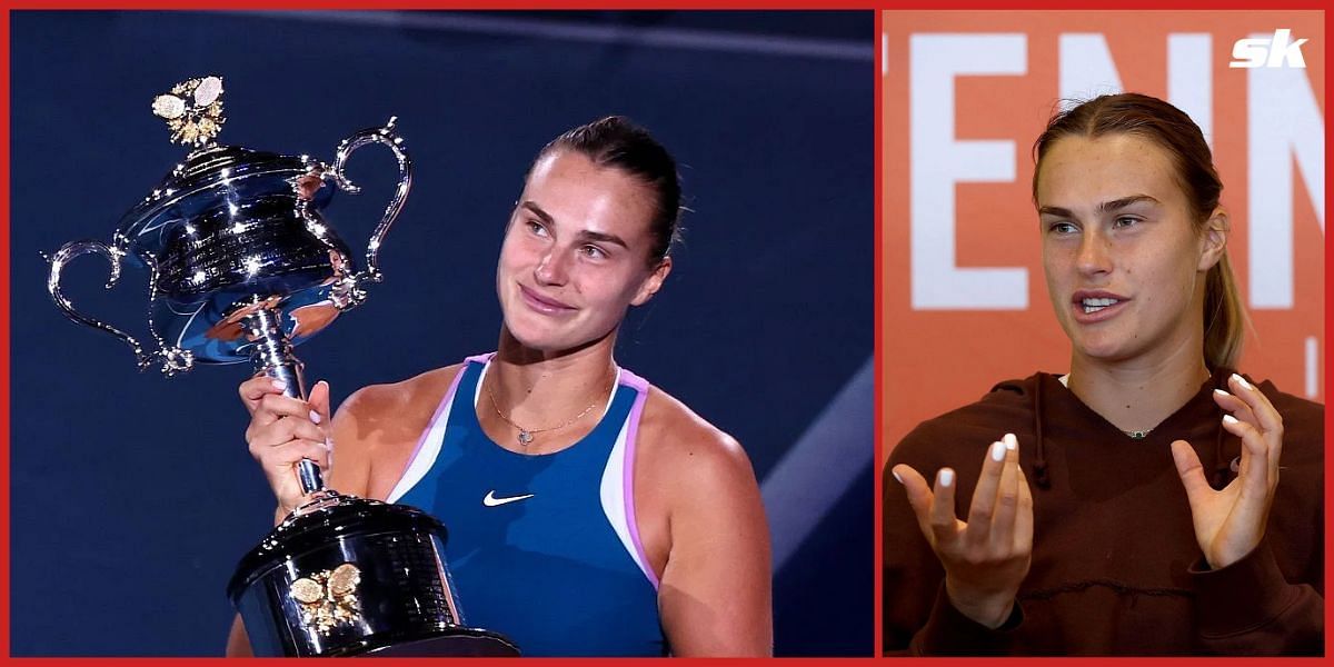 Aryna Sabalenka with the Australian Open 2022 trophy.