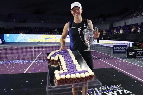 Iga Swiatek pictured after winning the 2023 WTA Finals in Cancun.