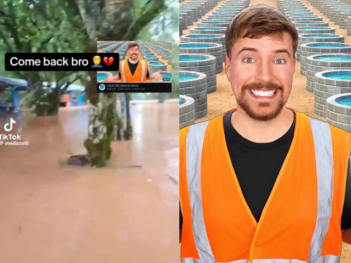 MrBeast trolled by TikTok account after flooding in Africa (Image via X/DramaAlert and YouTube/MrBeast)