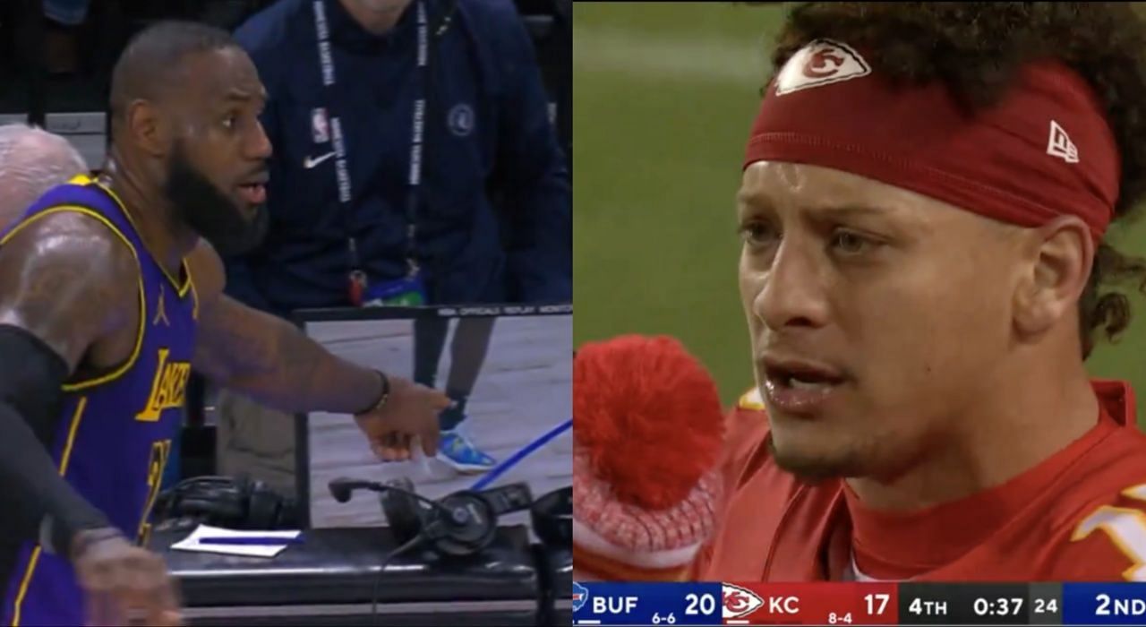 Fans compare LeBron James to Patrick Mahomes following repley review meltdown on Saturday. 