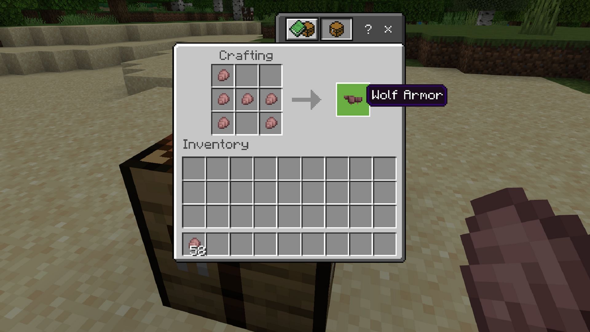 The wolf armor crafting recipe in Minecraft (Image via Mojang)