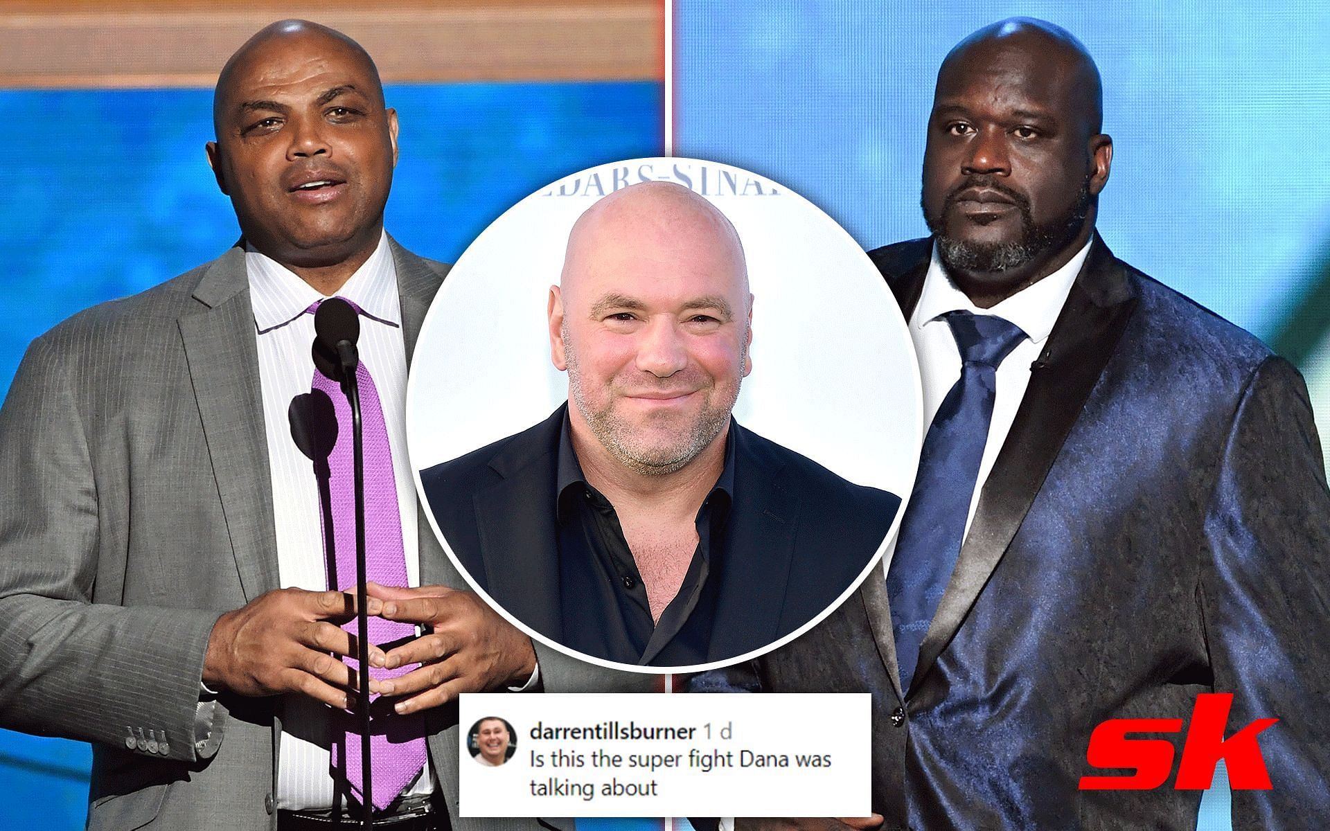 Shaquille O&rsquo;Neal (Left), Dana White (Inset) and Charles Barkley[ (Right) Images via Getty]