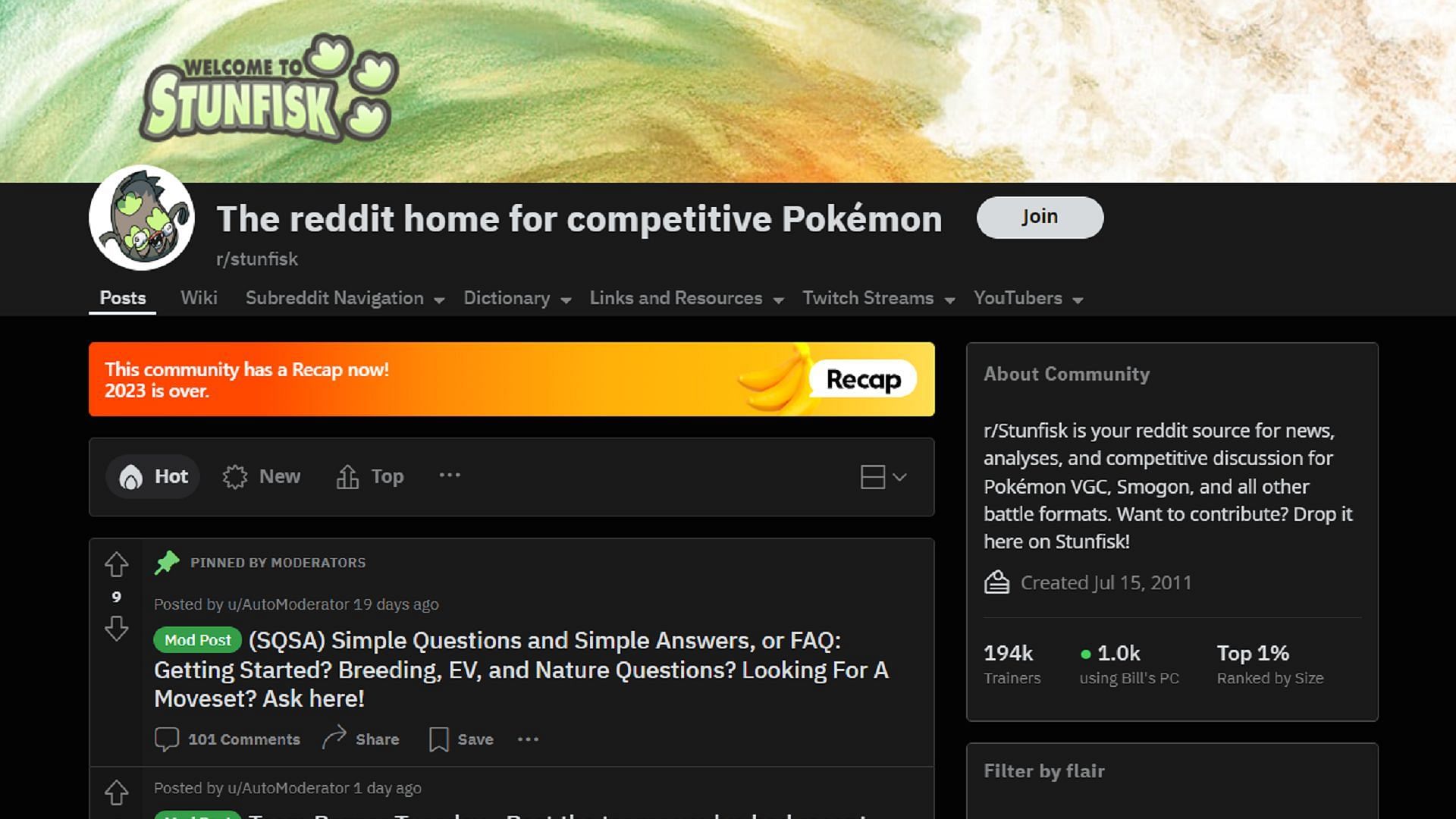 r/Stunfisk centers on competitive battling among many other Pokemon subreddits (Image via r/Stunfisk/Reddit)