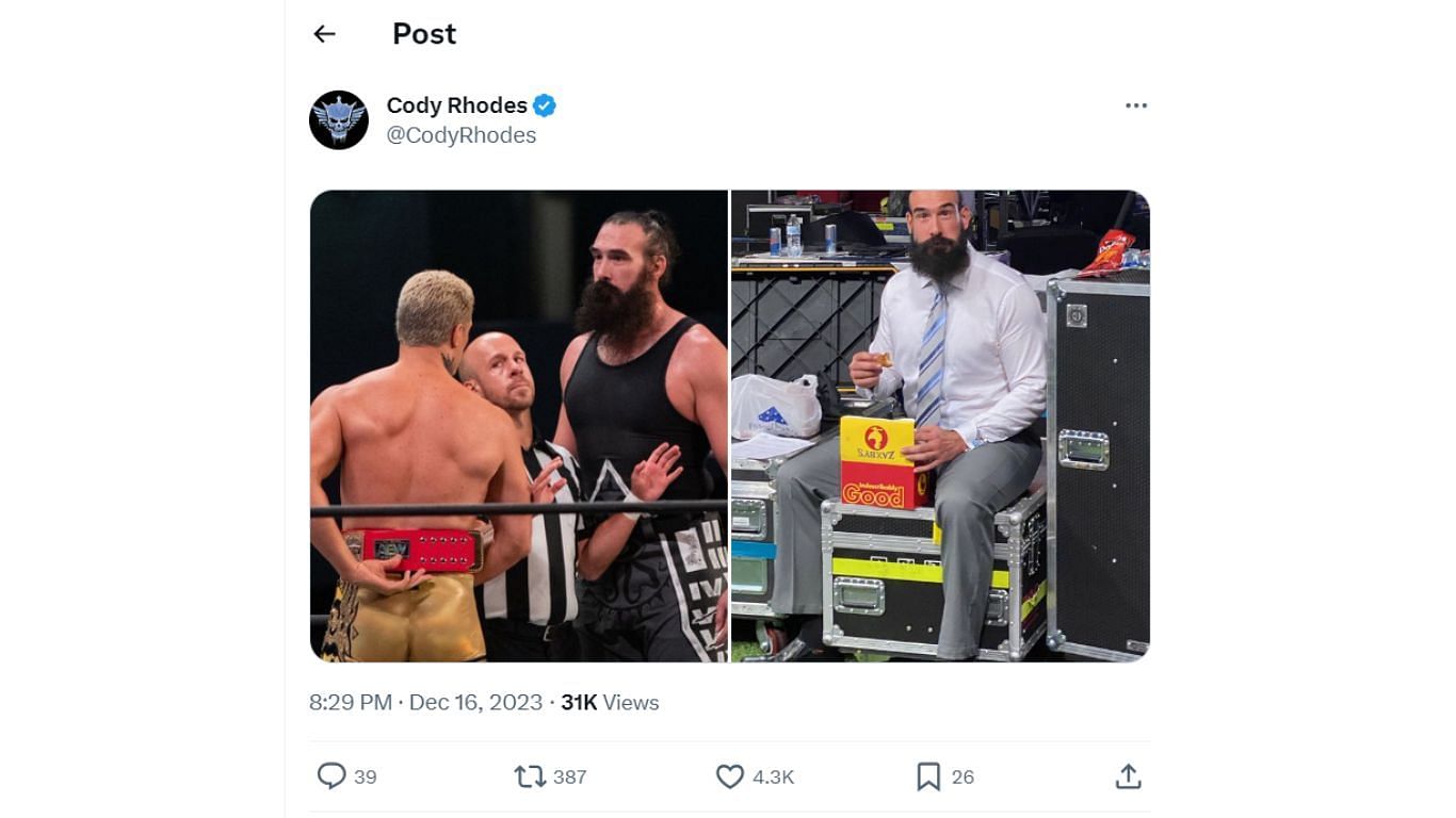 Cody Rhodes&#039; Twitter post.