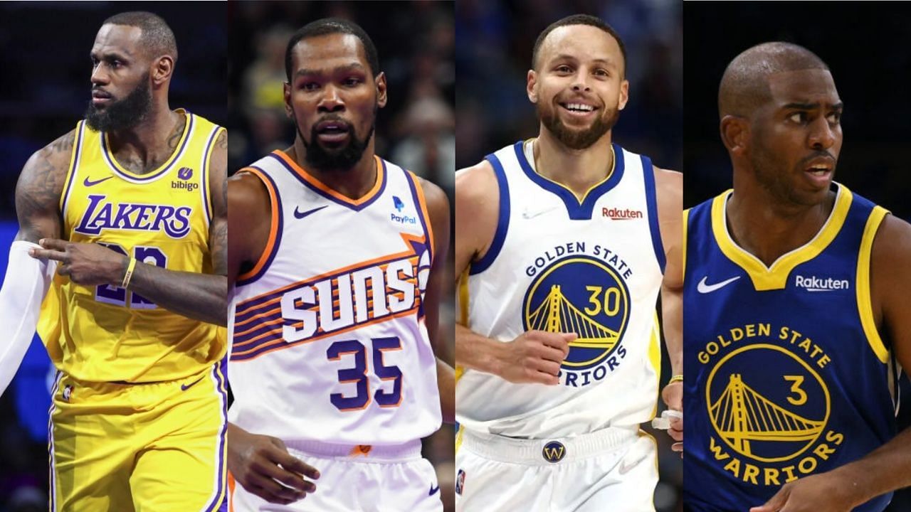 LeBron James, Kevin Durant, Steph Curry, Chris Paul (L-R)