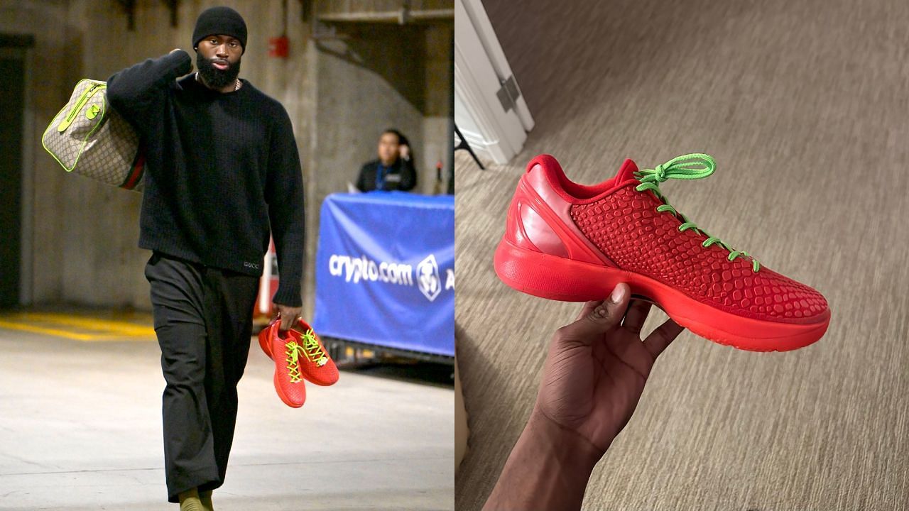 Jaylen Brown rocked Gucci Cashmere Pullover with unpacked Kobe Reverse Grinch