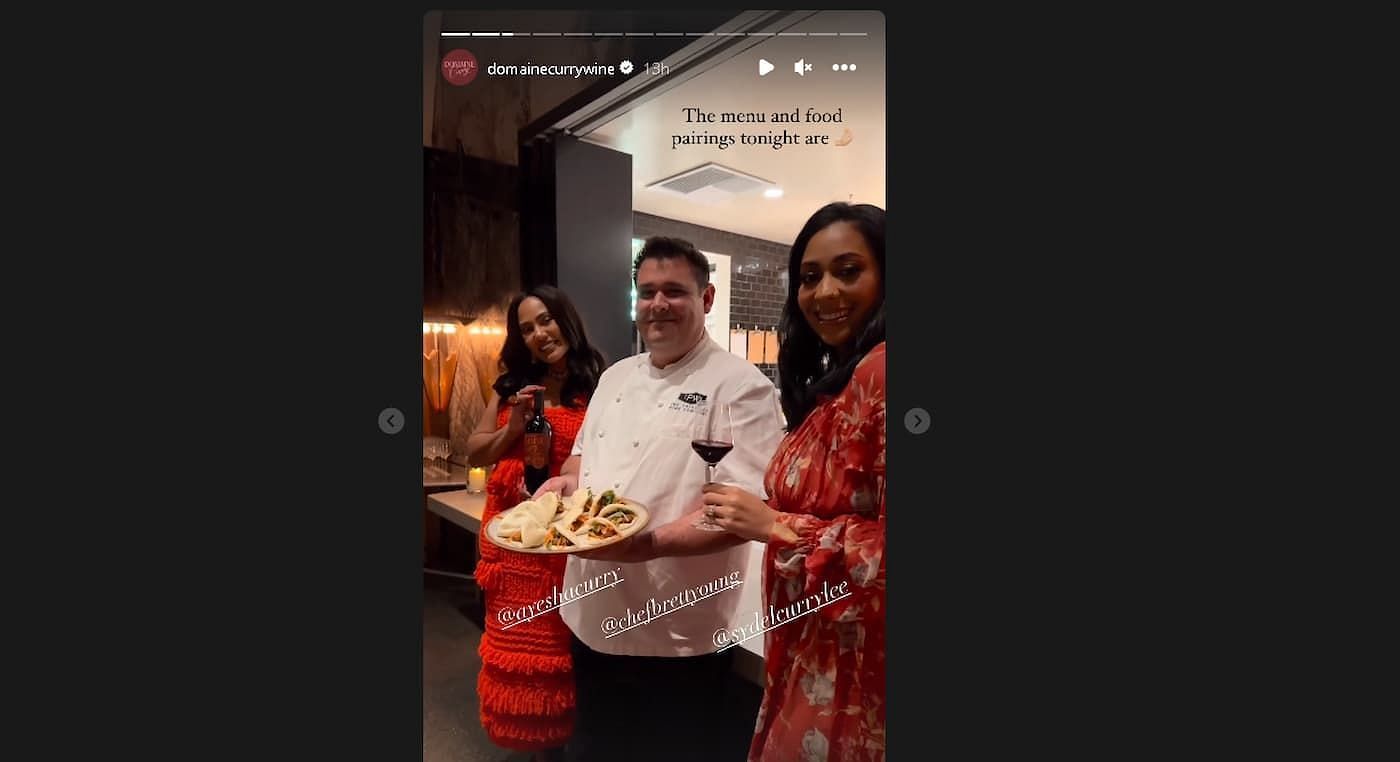 Domaine Curry&#039;s founders Ayesha Curry and Sydel Curry-Lee posing with the chef who made the food for the event