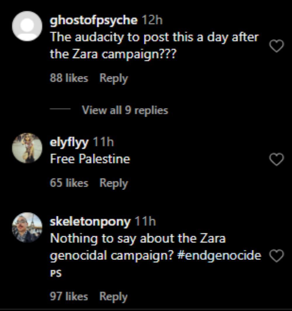Netizens flood Kristen McMenamy&rsquo;s Instagram page with pro-Palestine comments (Image via kristen_mcmenamy/Instagram)