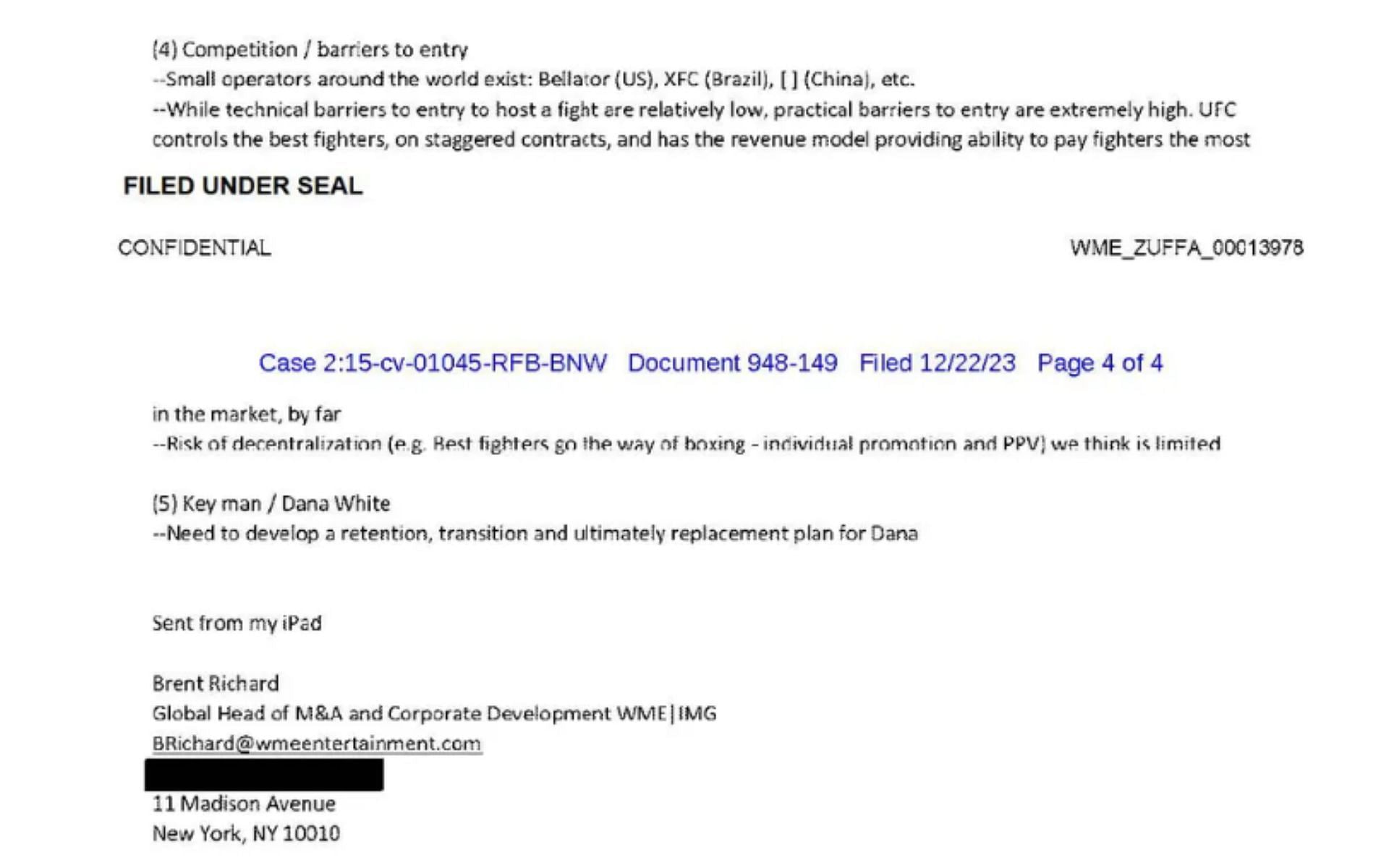 Screenshot of WME executive Brent Richard&#039;s email [mmafighting.com]