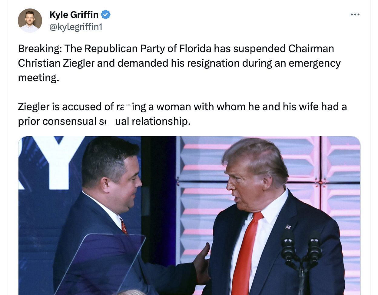 Social media users slam the Florida GOP Chair Ziegler as the party decides to strip him off his authority (Image via Twitter)