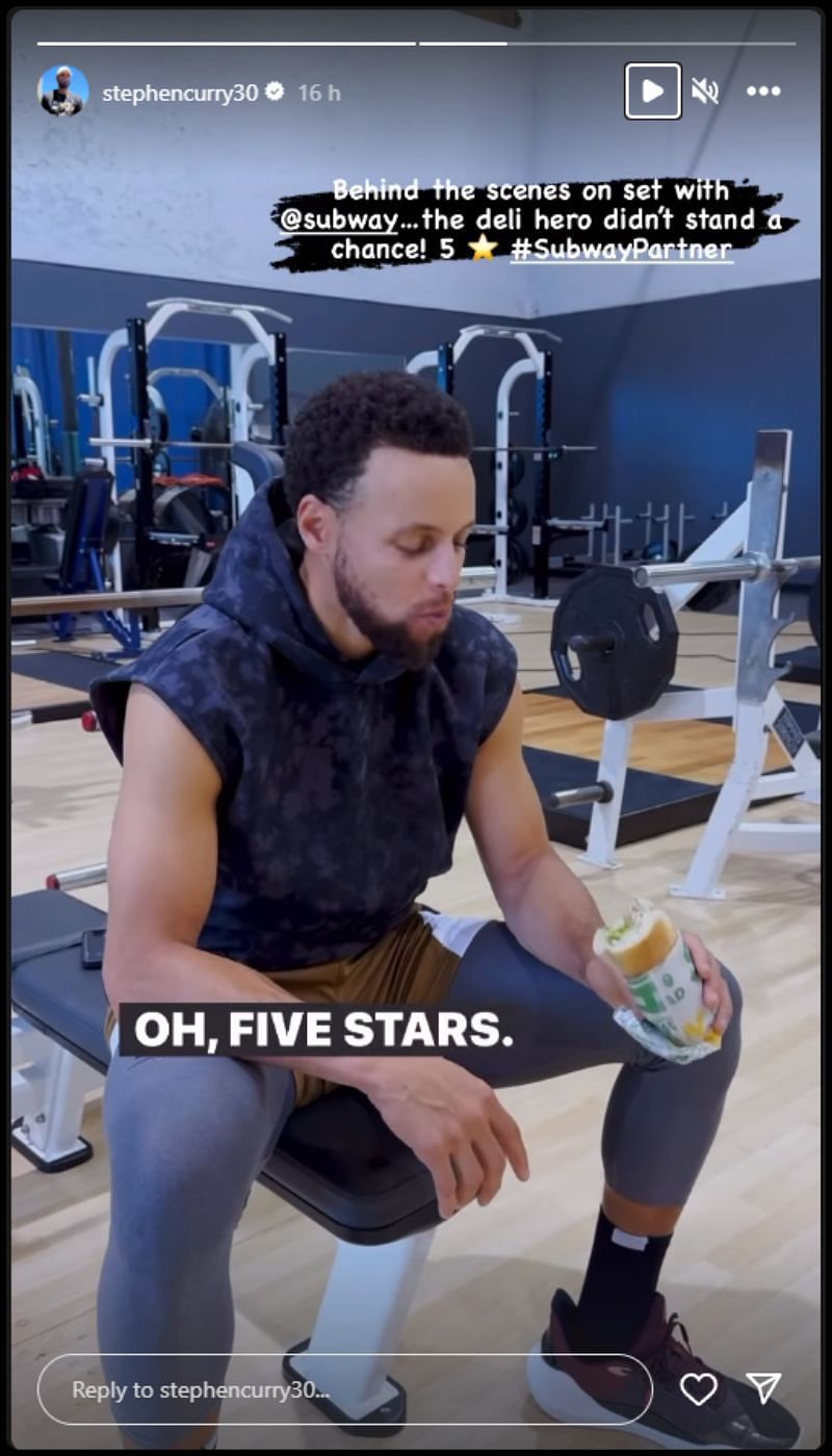 Steph Curry rated five stars to his Subway Deli Hero(via Instagram)