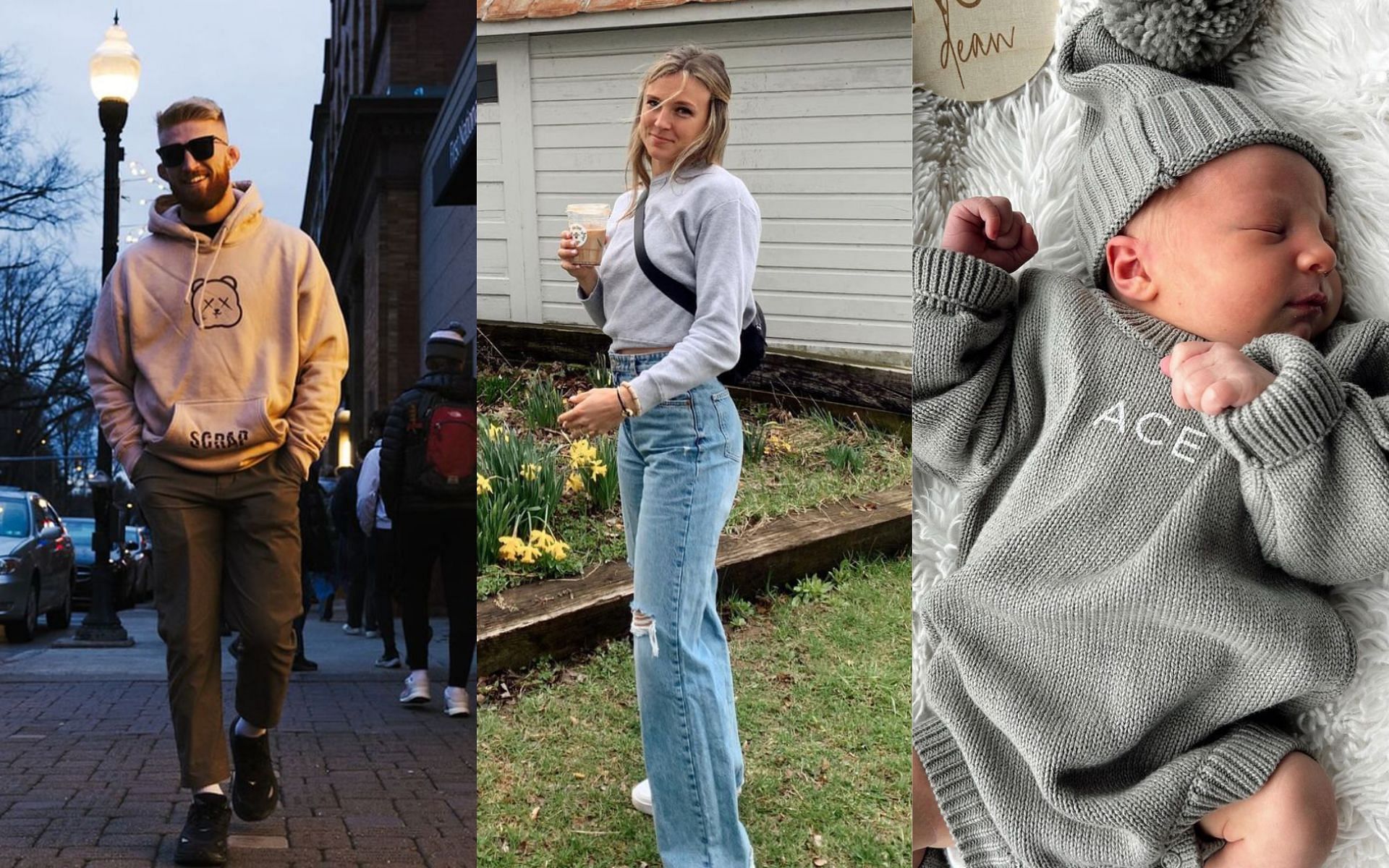 Bo Nickal (left), Maddie Nickal (middle) and their son Ace (right) [Photo Courtesy @nobickal and @maddienickal on Instagram]