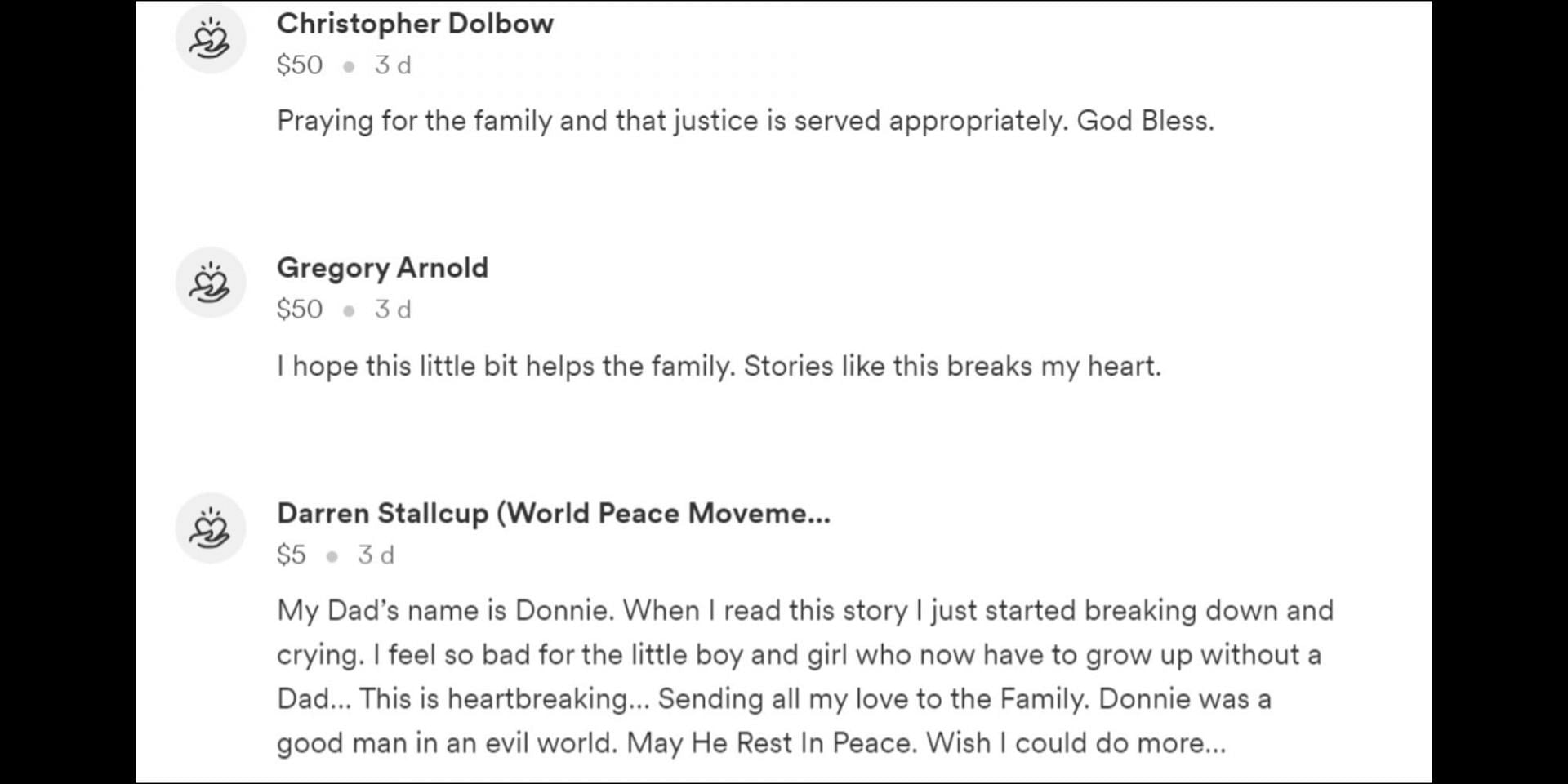 Donors extend their condolences and sympathy to Donnie&#039;s family. (Image via GoFundMe)