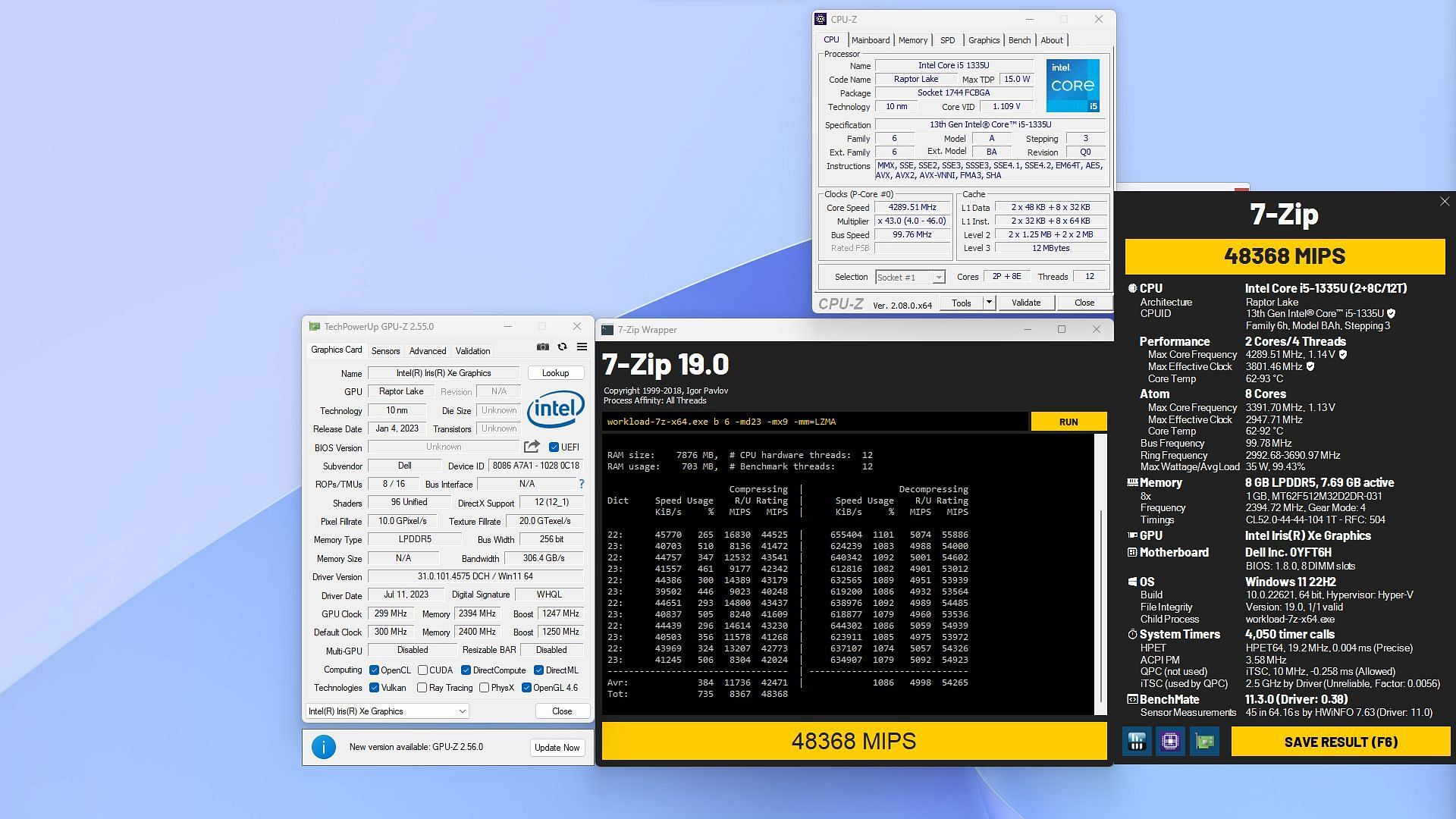 Performance of the Inspiron 16 in 7 Zip benchmark (Image via Sportskeeda)