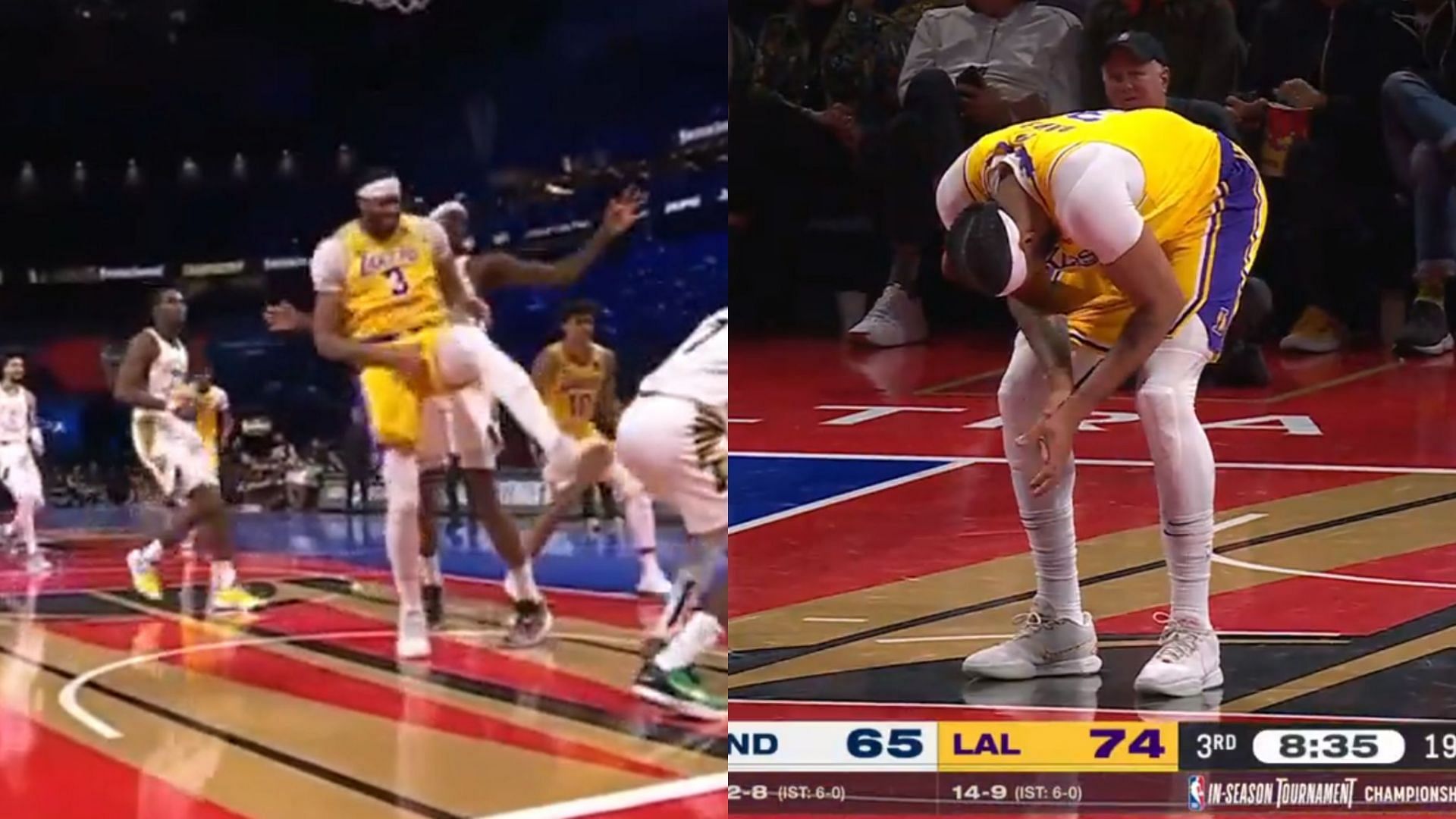 Anthony Davis gets involved in a bizarre sequence of play after getting an untimely groin injury