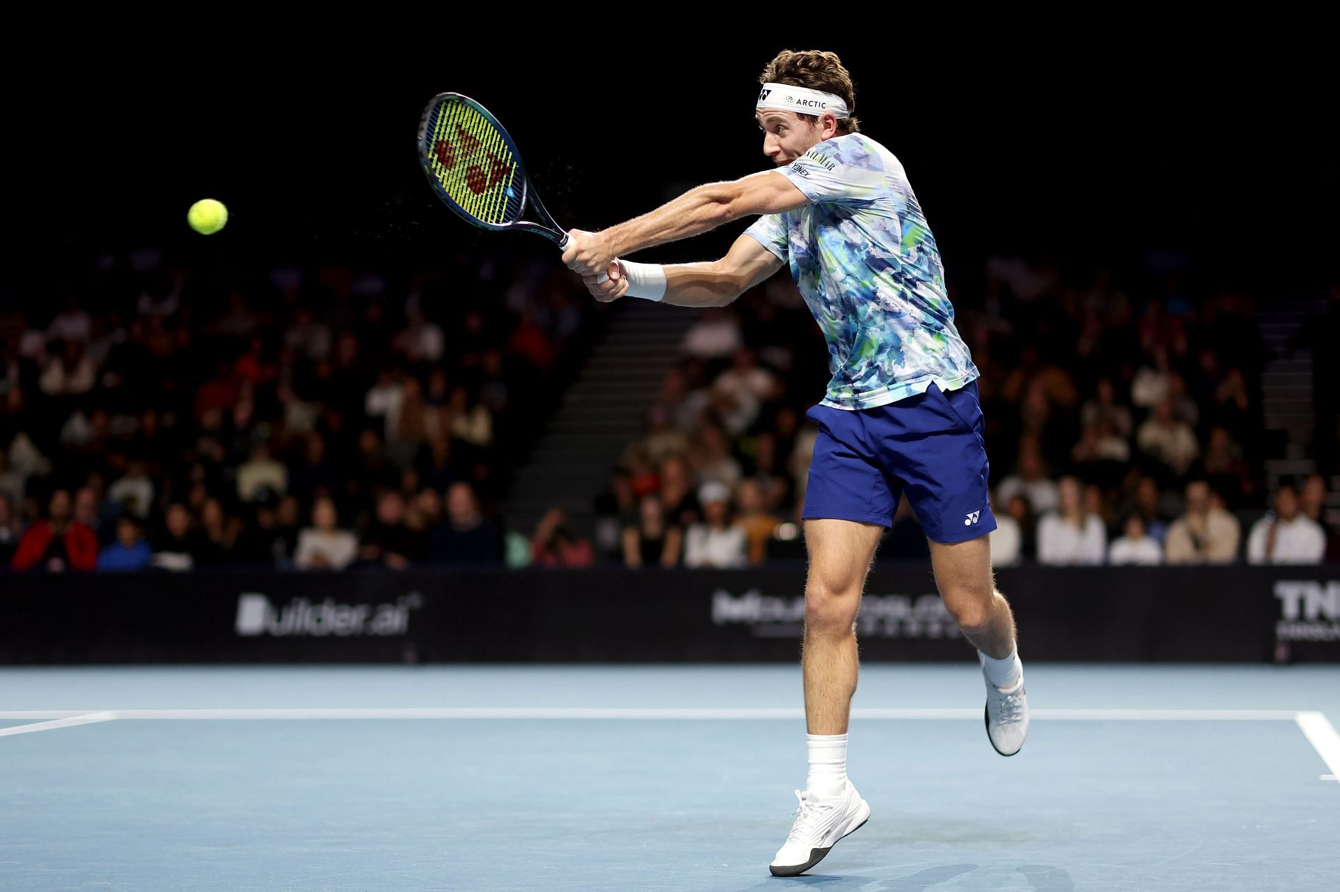 Casper Ruud in action at the Ultimate Tennis Showdown in London