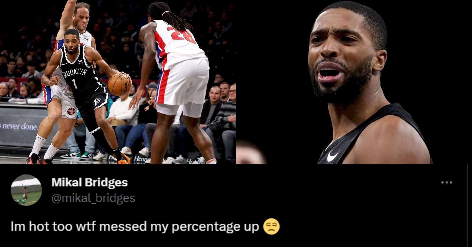 Mikal Bridges roasts his shooting despite handing Pistons 27th straight L