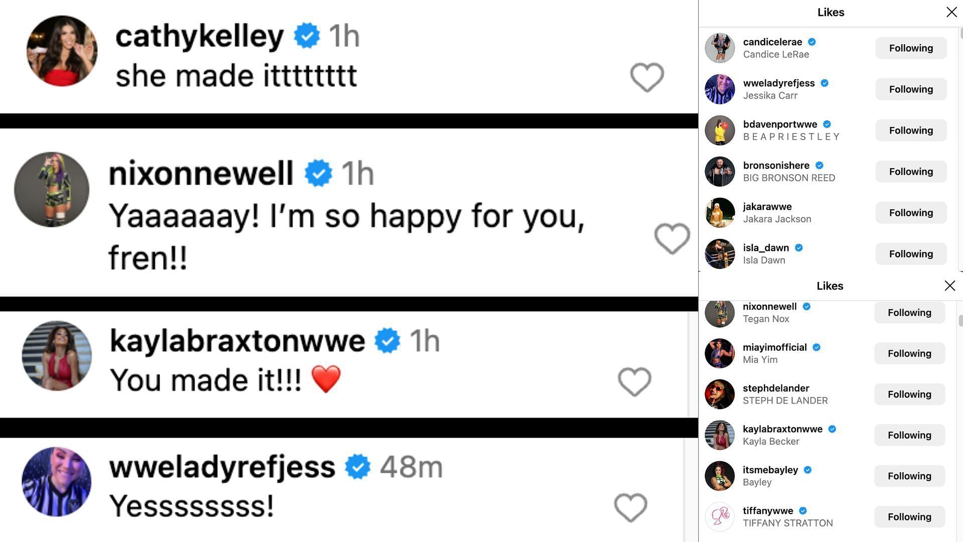 Stars react to Dakota Kai's post on Instagram.