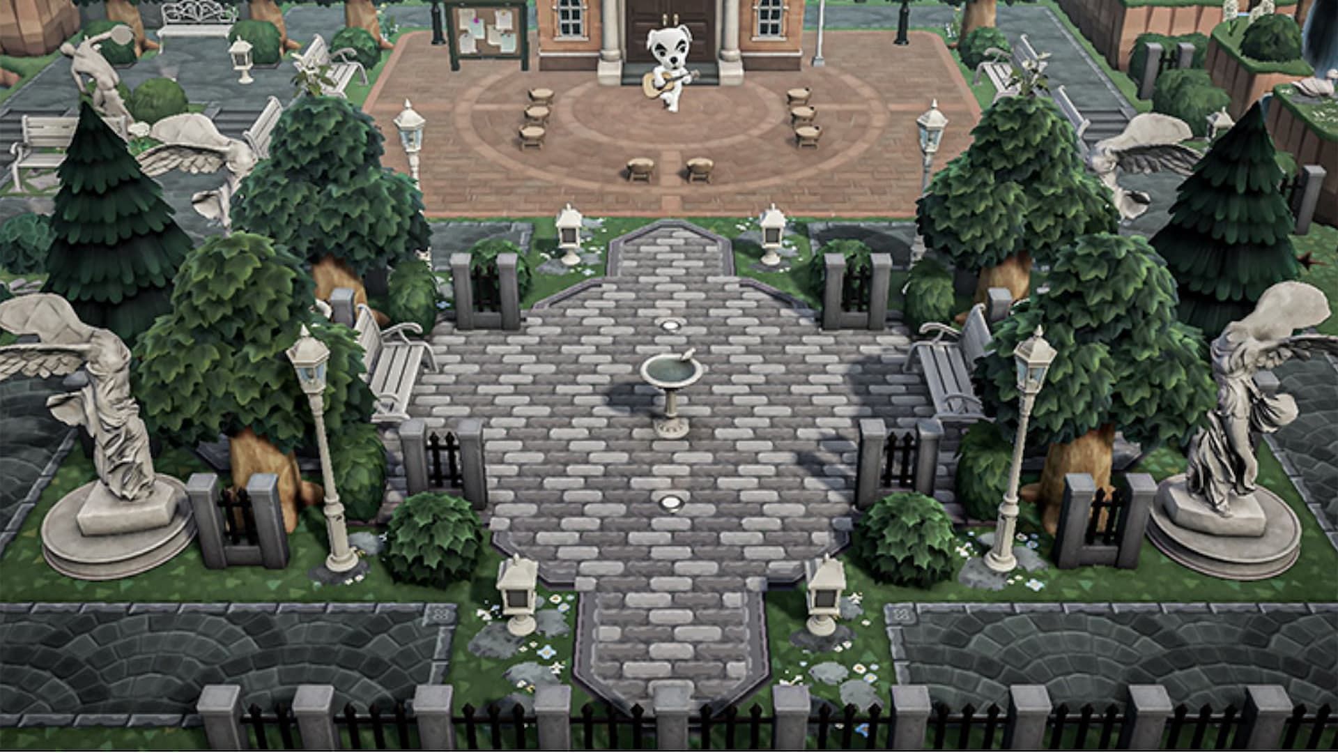 Courtyard-inspired island entrance design in the Animal Crossing: New Horizons (Image via Nintendo)