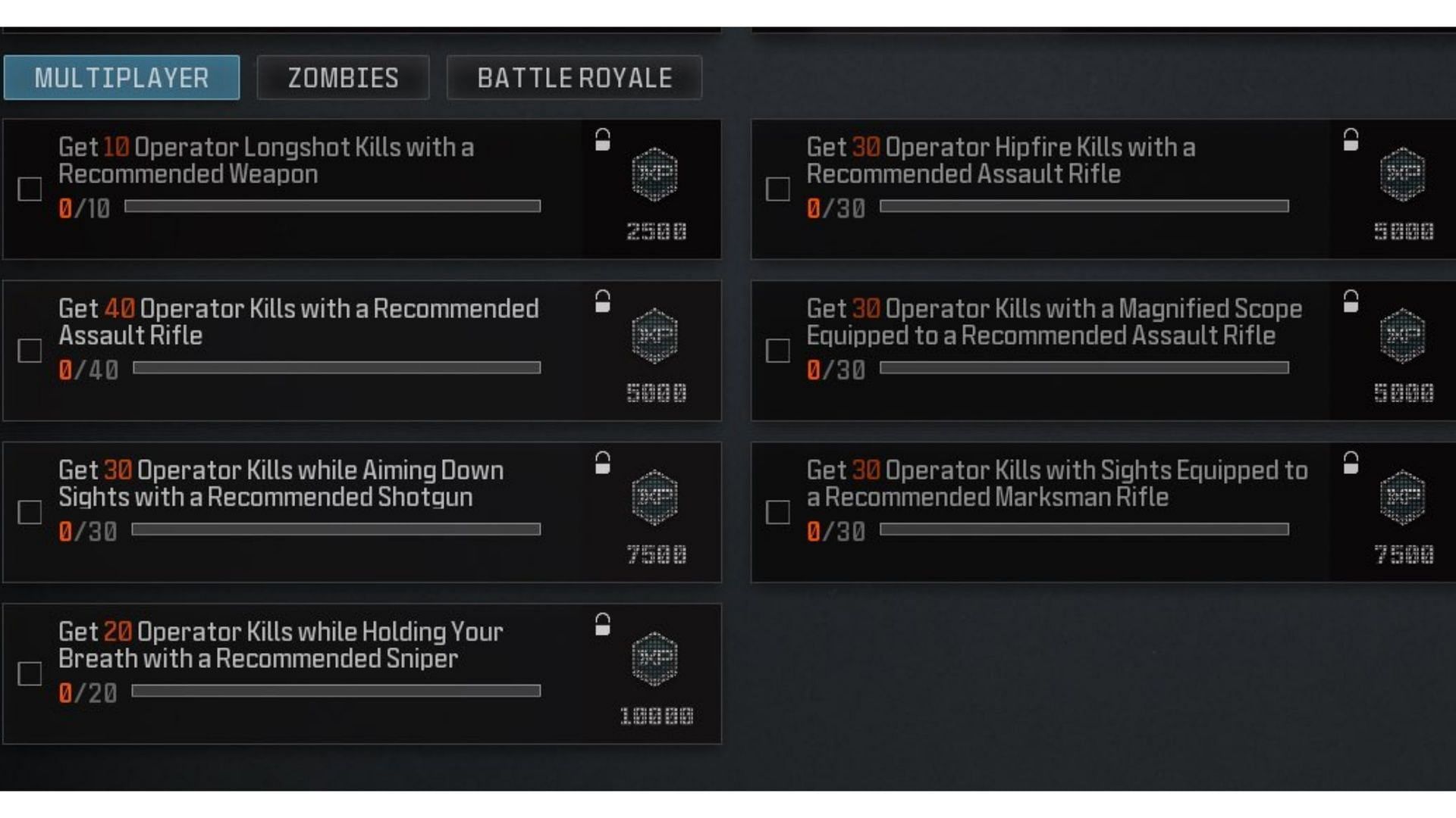 Multiplayer challenges (Image via Activision)