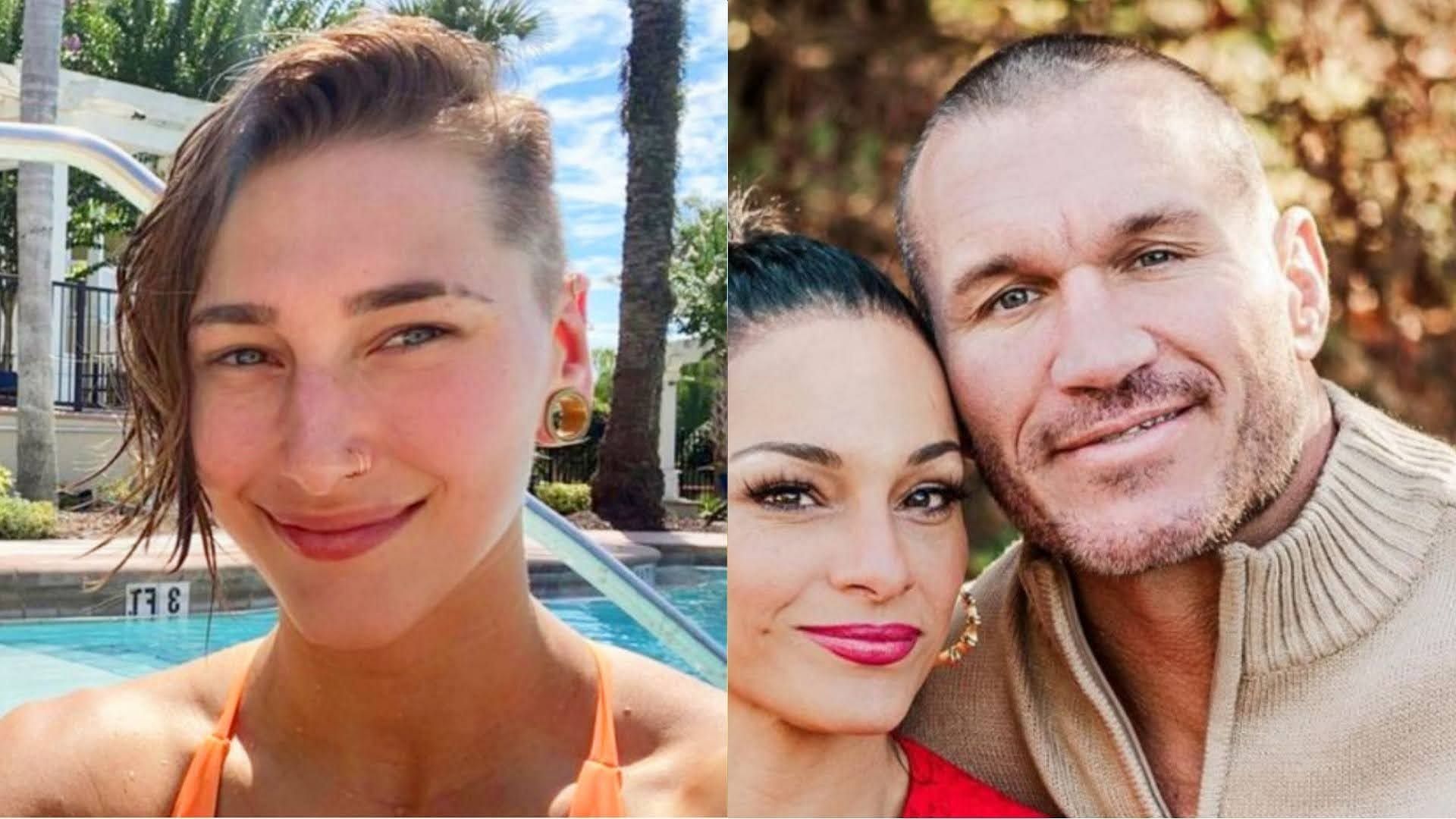 Rhea Ripley (left) and WWE legend Randy Orton with his wife Kim (right)