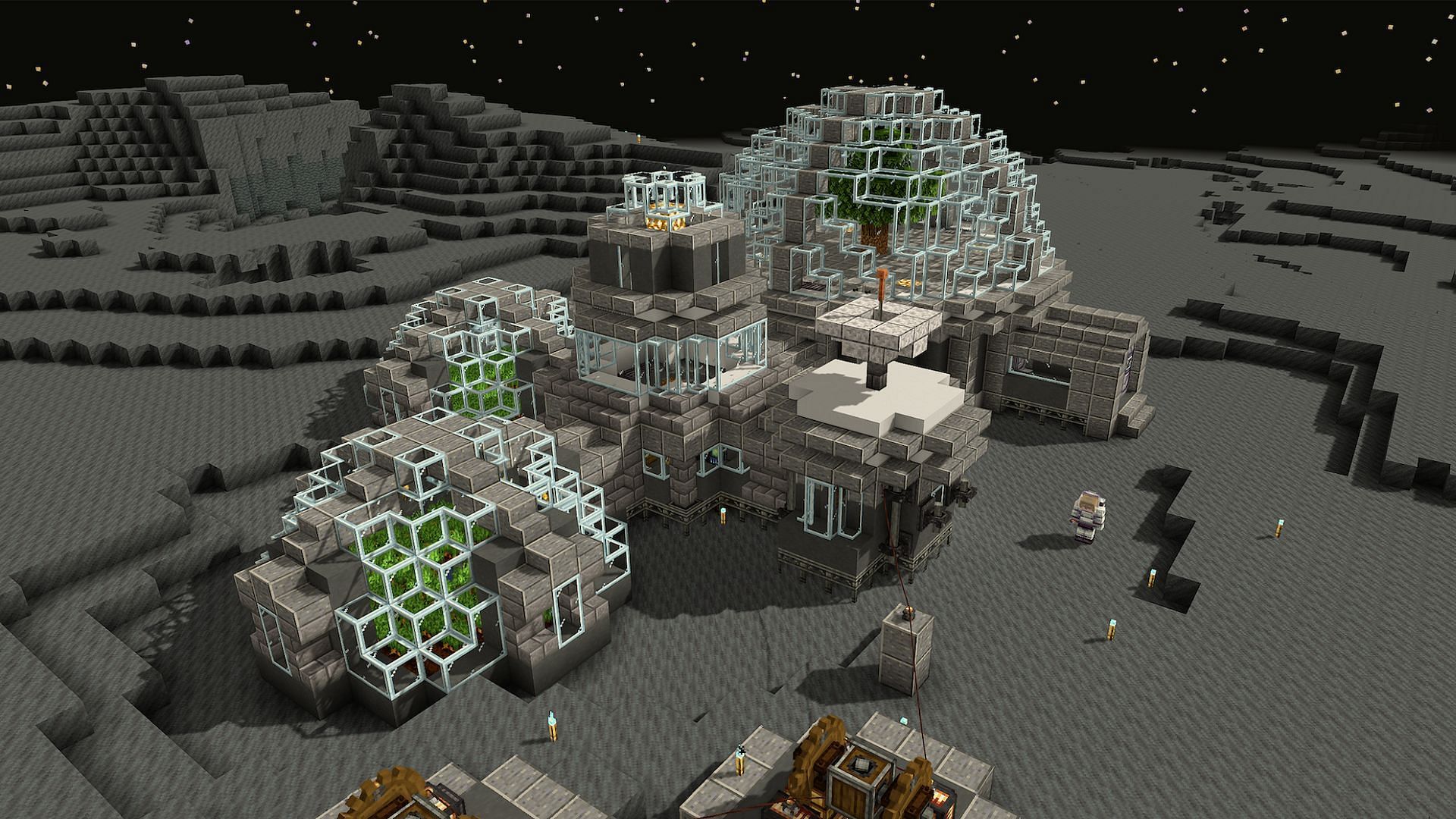 A Minecraft moon base as seen in the Ad Astra mod (Image via AlexNijjar/CurseForge)