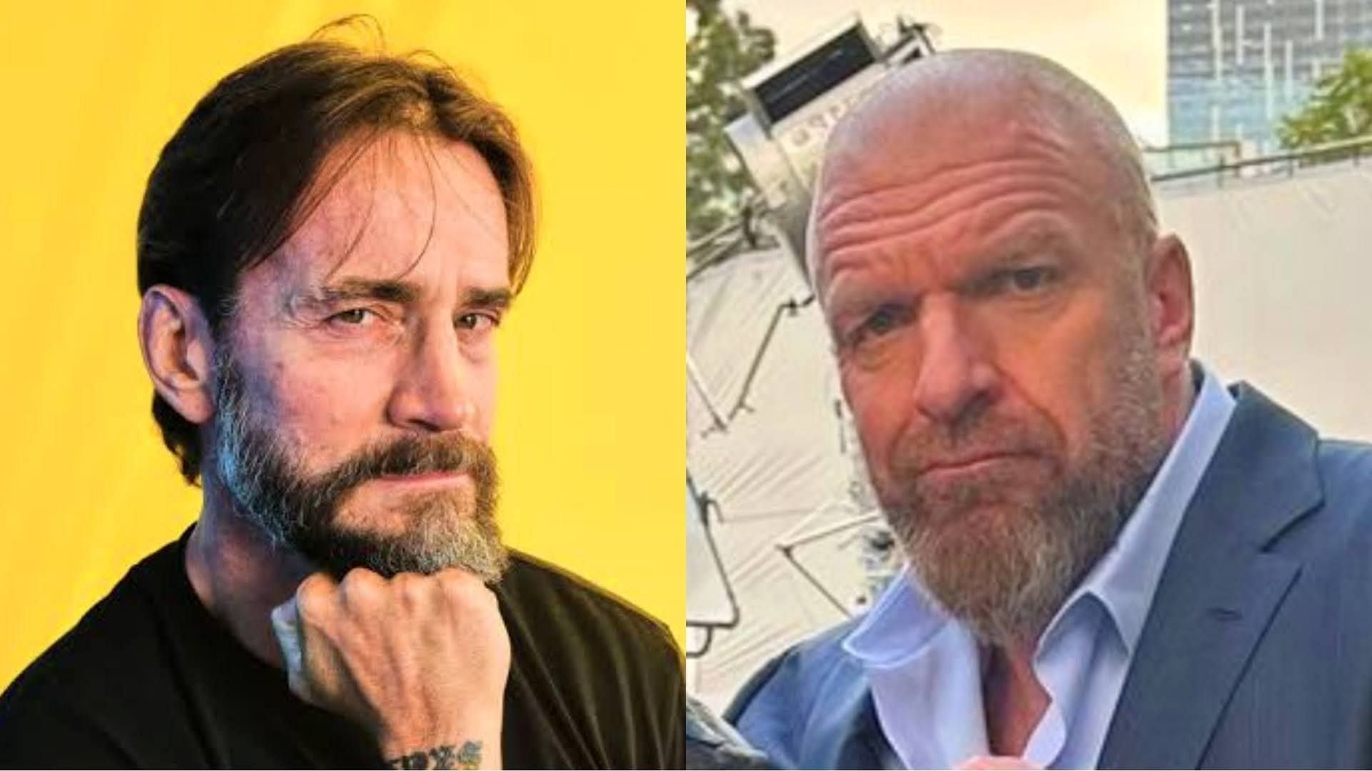 CM Punk (left) and WWE Chief Content Officer Triple H (right) 