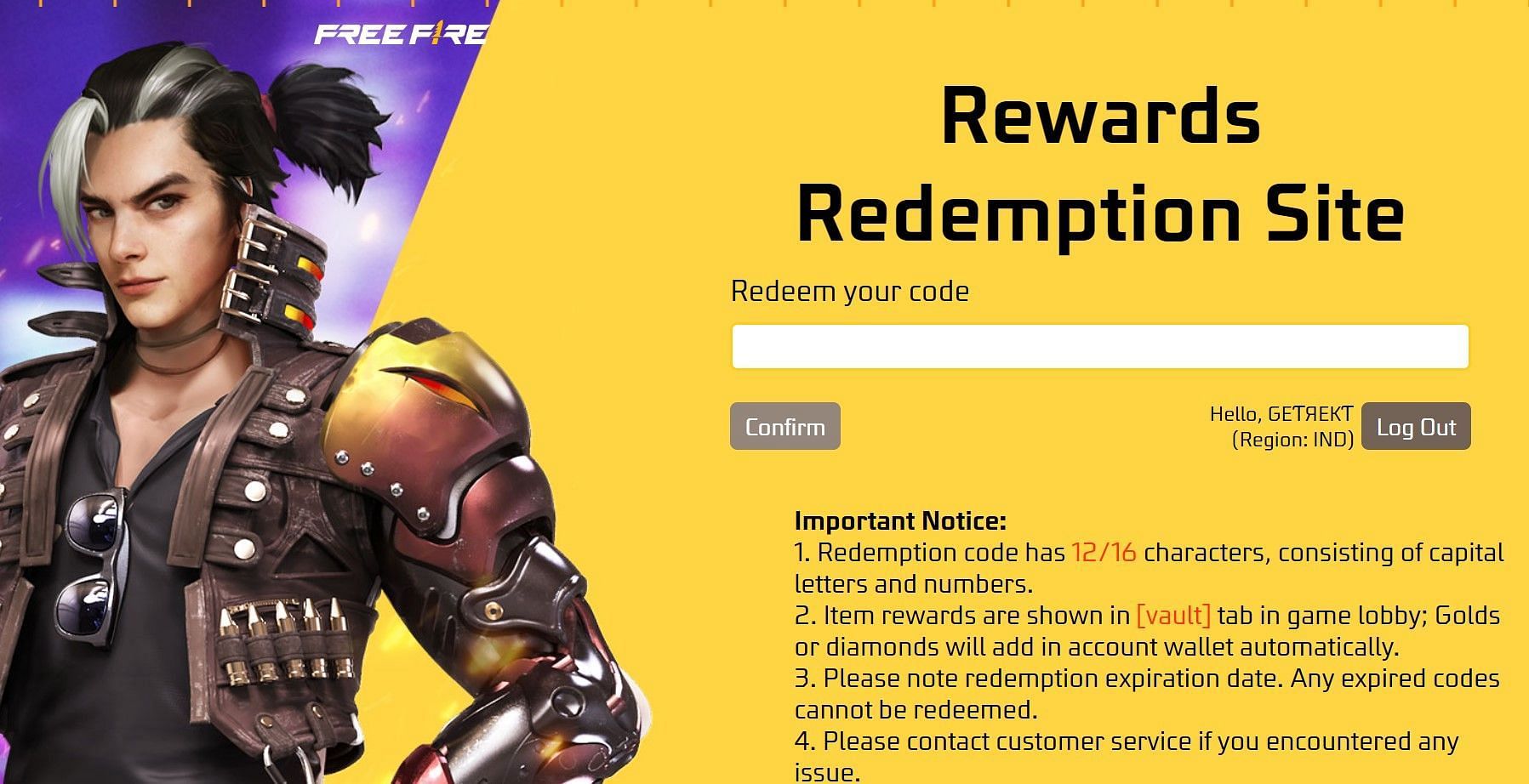 Free Fire redeem codes December 2023