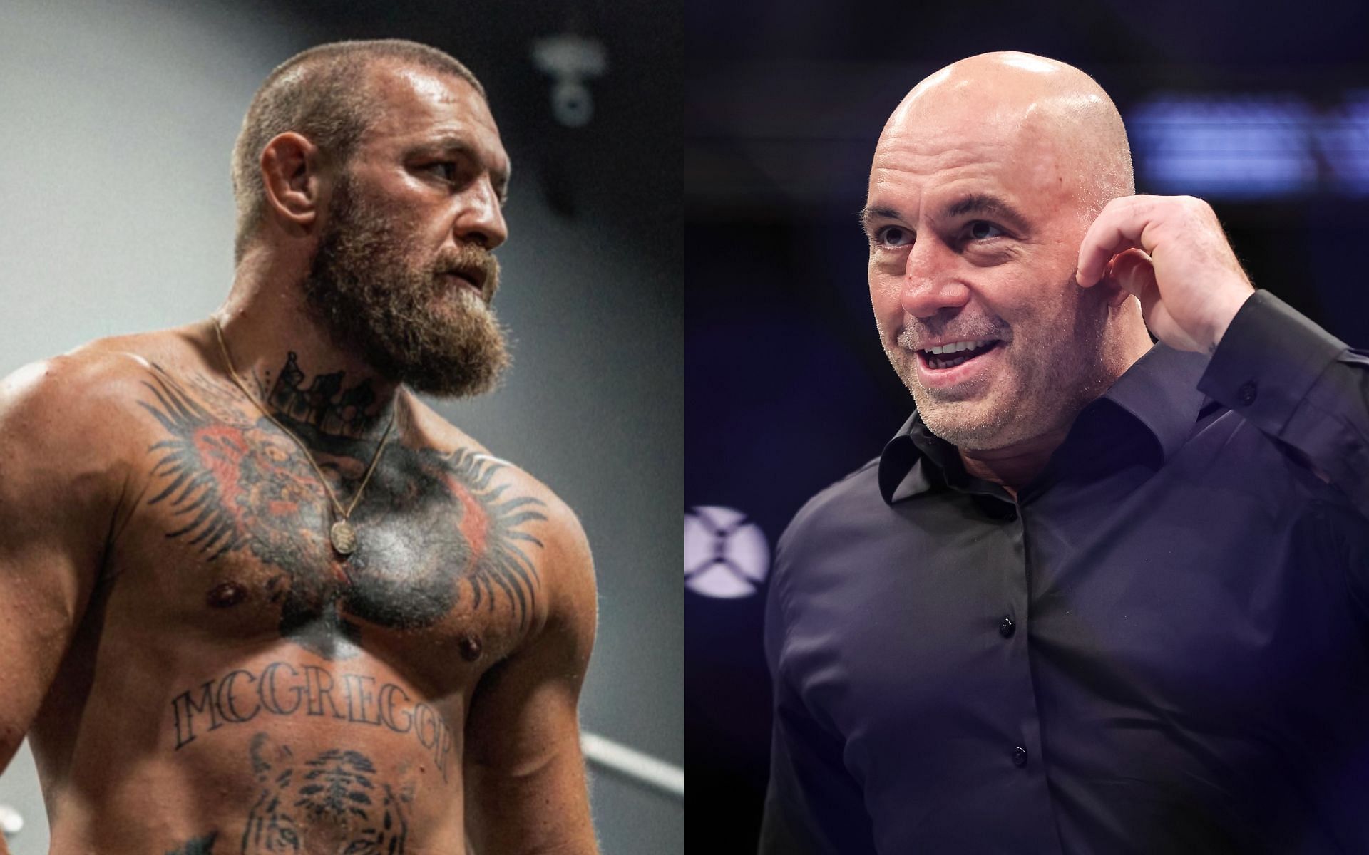 Conor McGregor (Left); Joe Rogan (Right) [*Image courtesy: @TheNotoriousMMA Twitter/X; Getty Images]