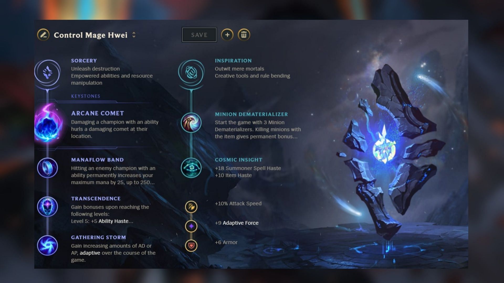 Control Mage Hwei runes in League of Legends (Image via Riot Games)