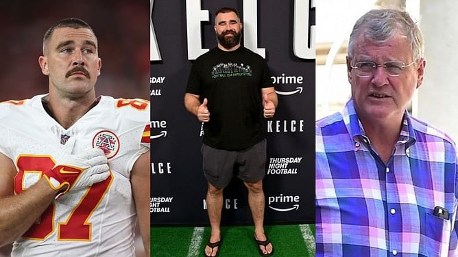 Jason and Travis Kelce poke fun at 'Eagles fan' Scott Swift for rocking vintage Chiefs gear - "Wrong team, nice sweater"