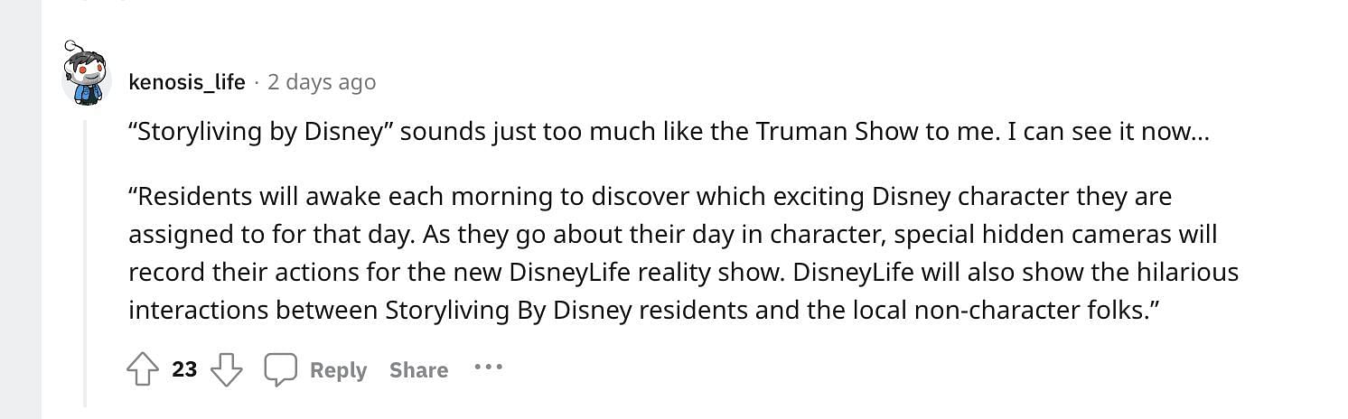 Social media users are skeptical about Disney&#039;s new Storyliving residential community. (Image via Reddit)