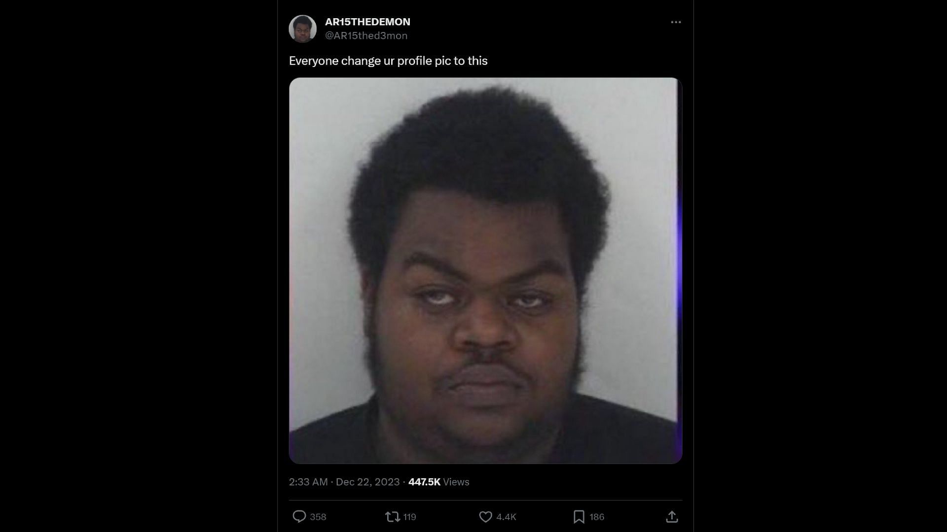 Adin Ross&#039; tweet from his alternate account, @AR15thed3mon, featuring his friend&#039;s alleged mugshot (Image via X)